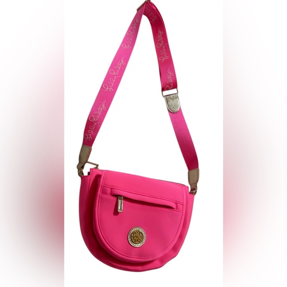 NWOT Lilly Pulitzer Giavanna Neon Hot Pink Crossbody Bag 10 x 8 Adjustable Strap - Picture 3 of 7